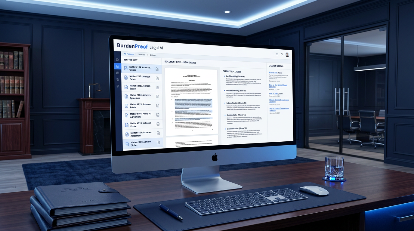 BurdenProof legal workspace on desktop