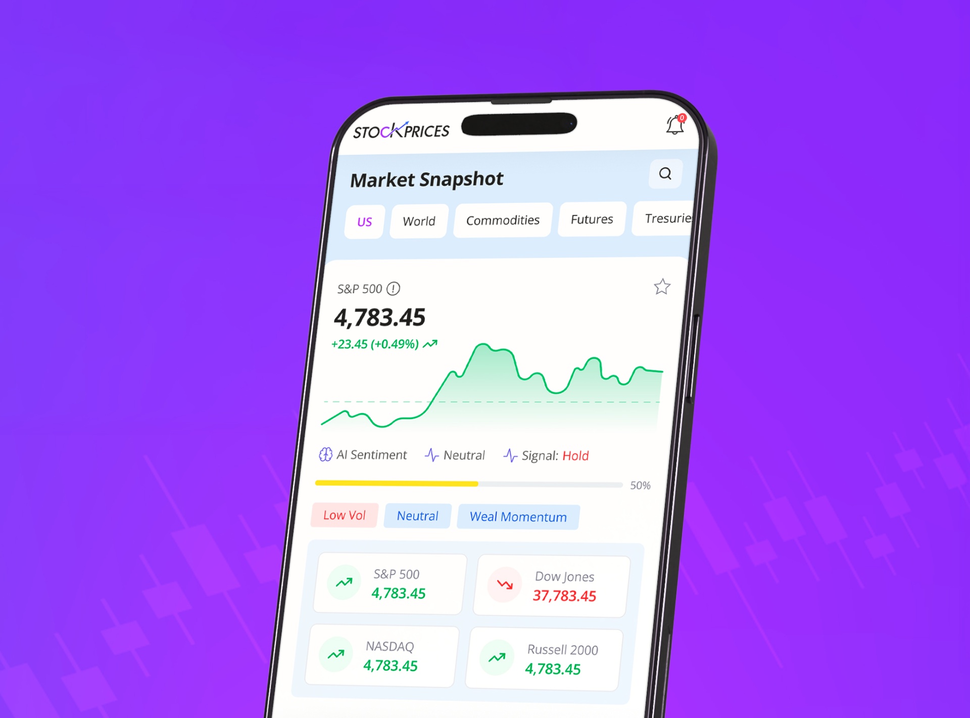 StockPrices mobile app interface
