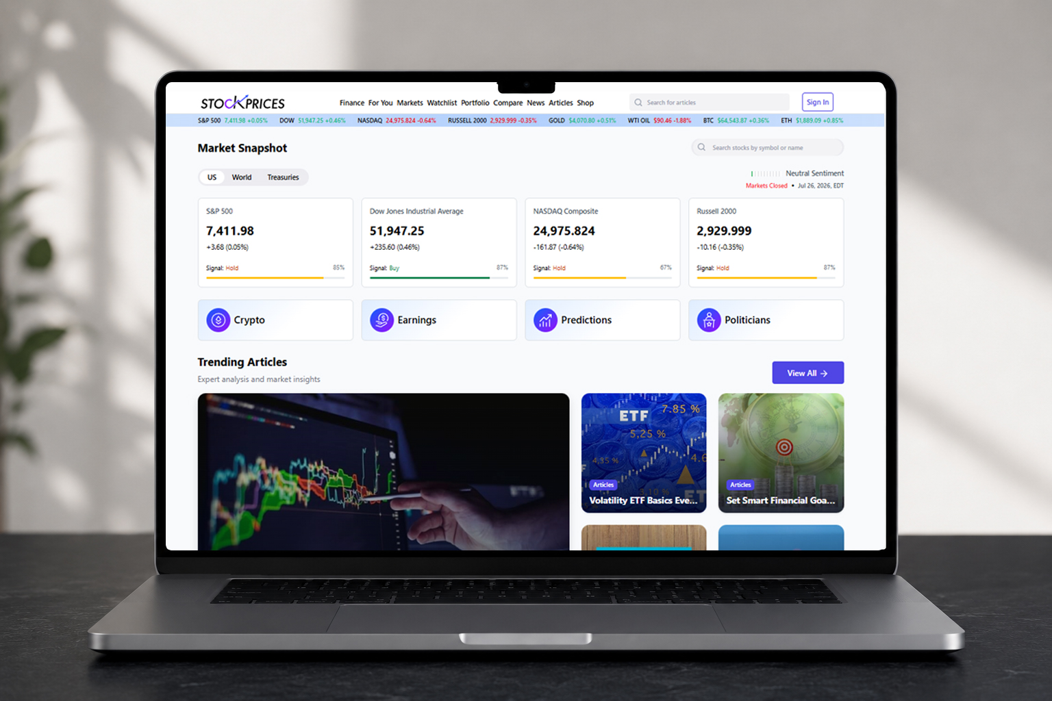 StockPrices dashboard on laptop