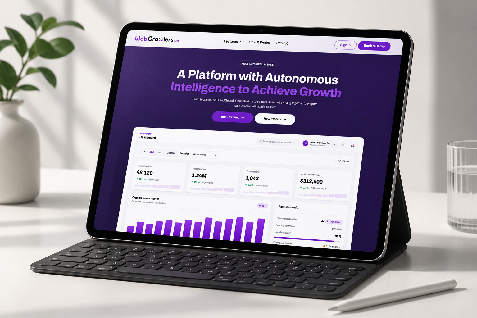 WebCrawlers dashboard on a tablet